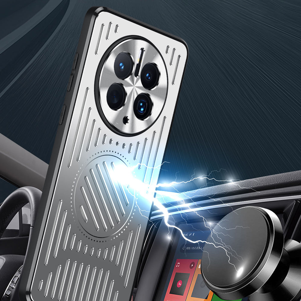 Magnetic Phone Case for Huawei Mate 50 Pro 4G , Hollow Heat Dissipation TPU+Aluminum Alloy Back Cover - Silver