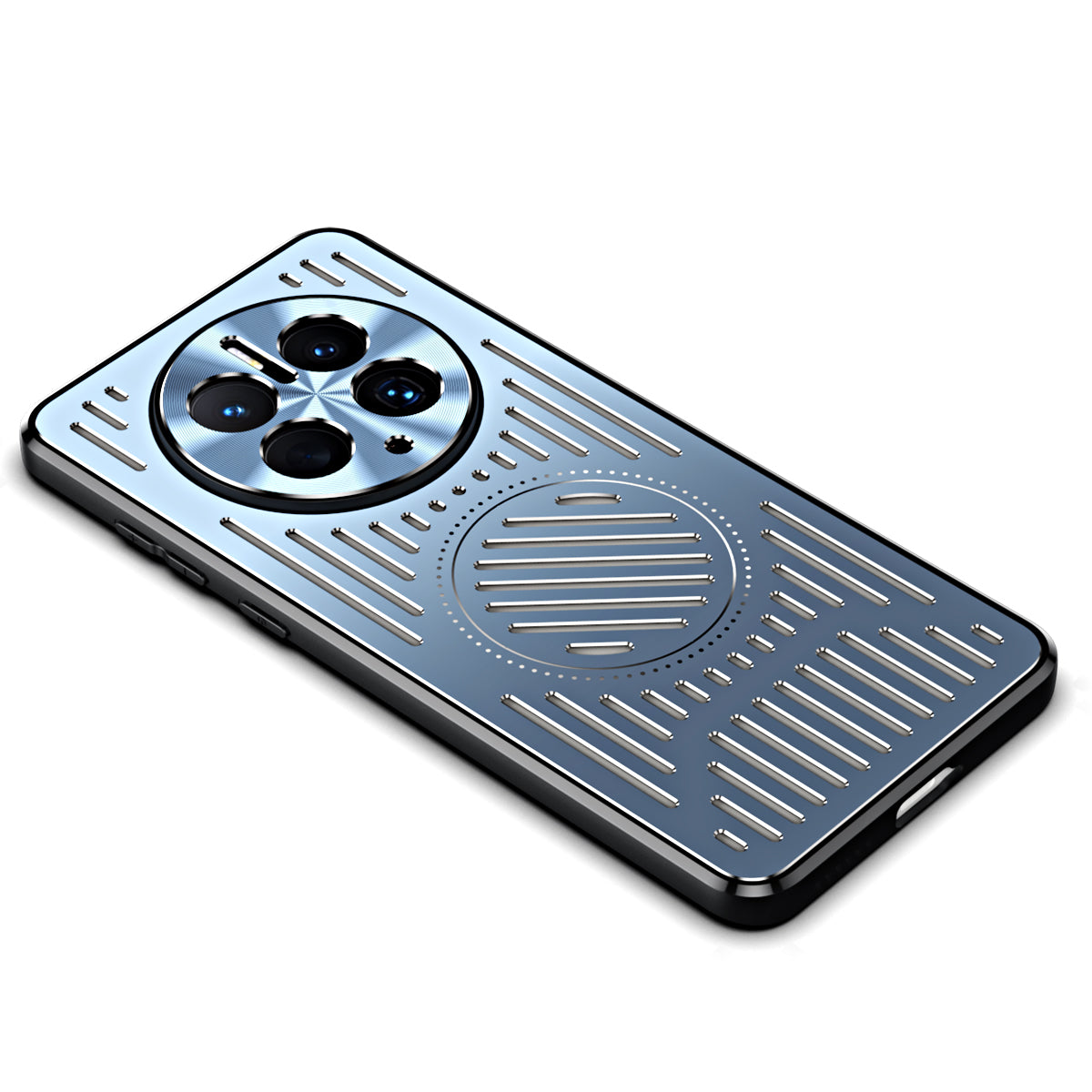 Magnetic Phone Case for Huawei Mate 50 Pro 4G , Hollow Heat Dissipation TPU+Aluminum Alloy Back Cover - Blue