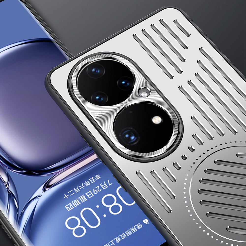 Uniqkart for Huawei P50 Pro 4G Magnetic Phone Case Hollow Heat Dissipation TPU + Aluminum Alloy Back Cover - Silver