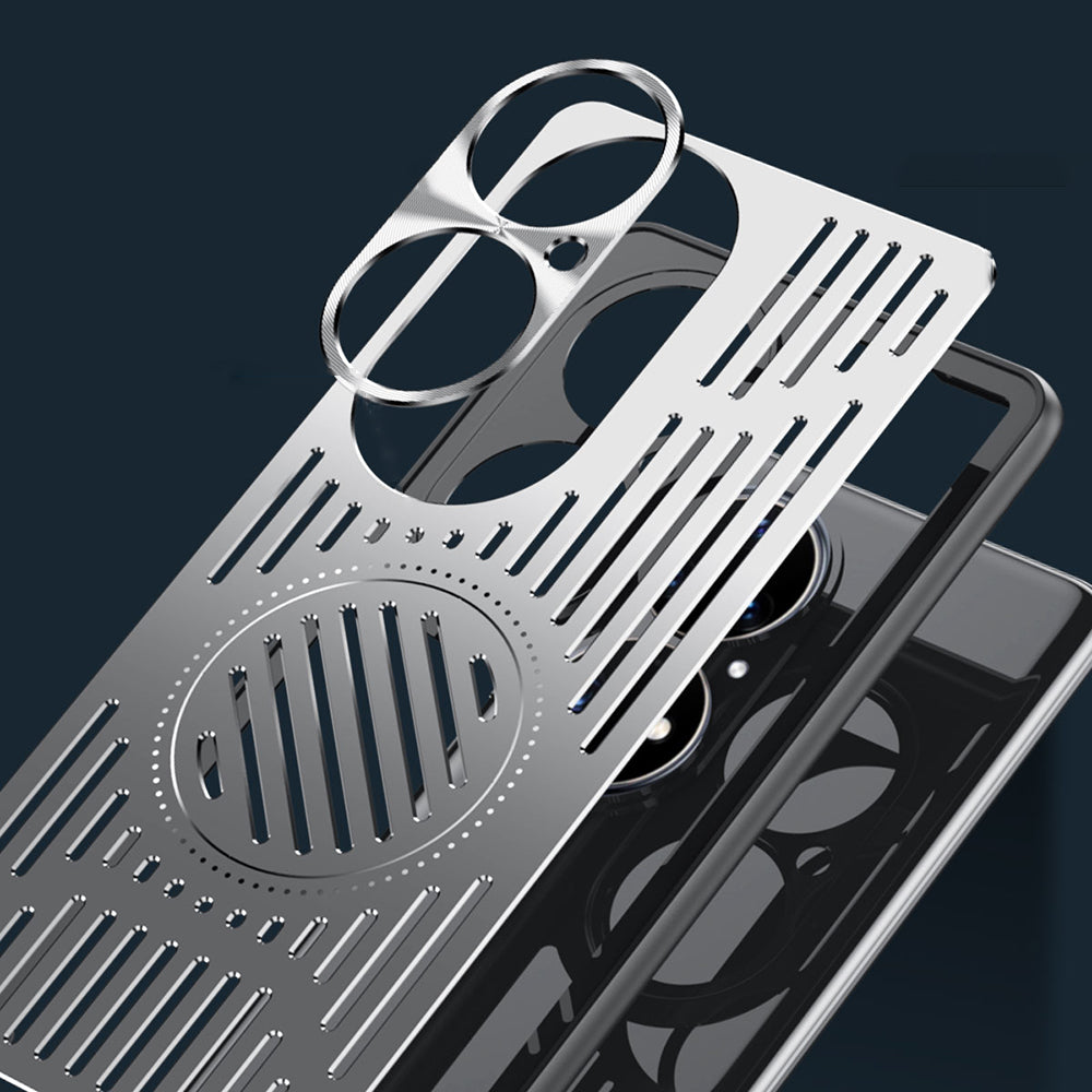 Uniqkart for Huawei P50 Pro 4G Magnetic Phone Case Hollow Heat Dissipation TPU + Aluminum Alloy Back Cover - Silver
