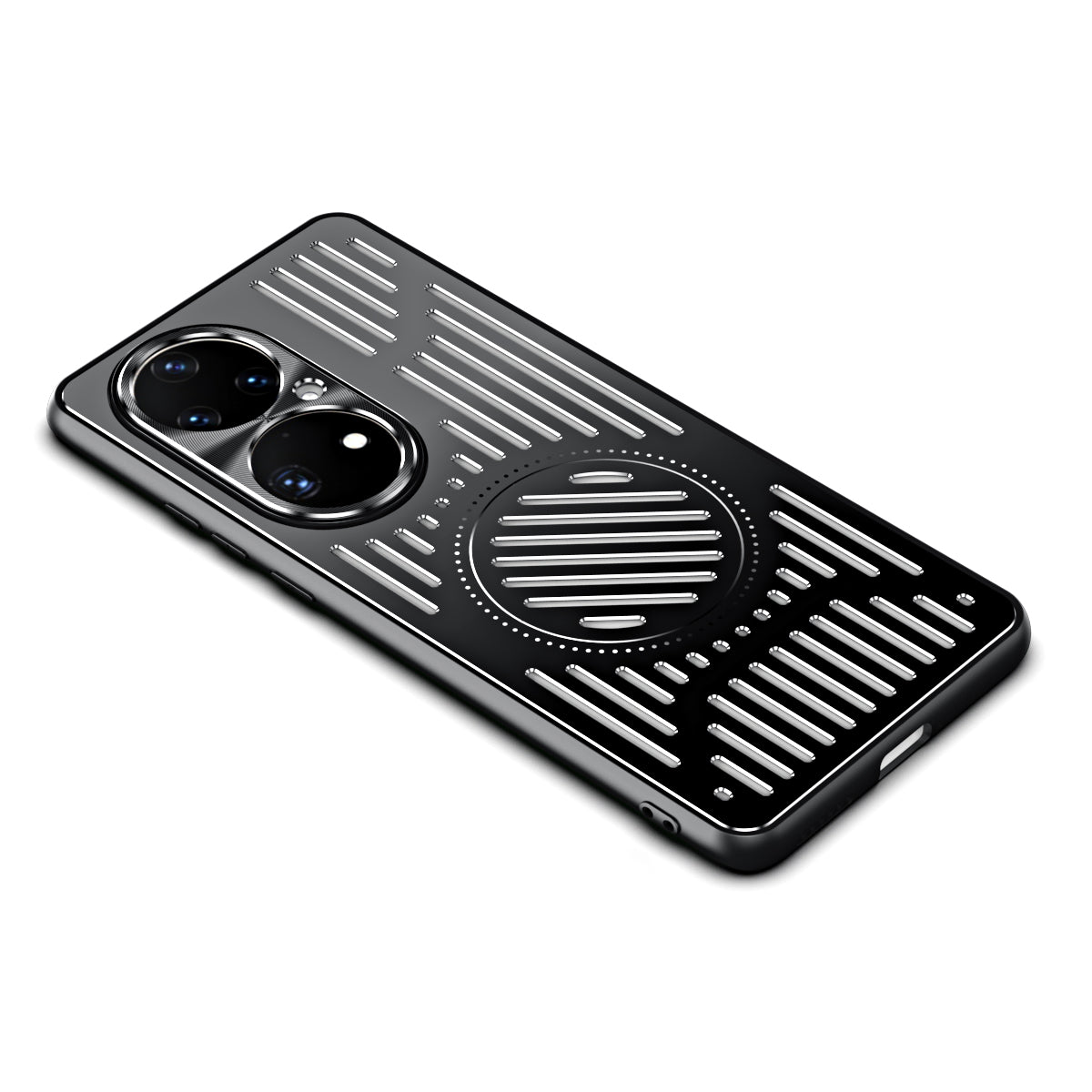 Uniqkart for Huawei P50 Pro 4G Magnetic Phone Case Hollow Heat Dissipation TPU + Aluminum Alloy Back Cover - Black