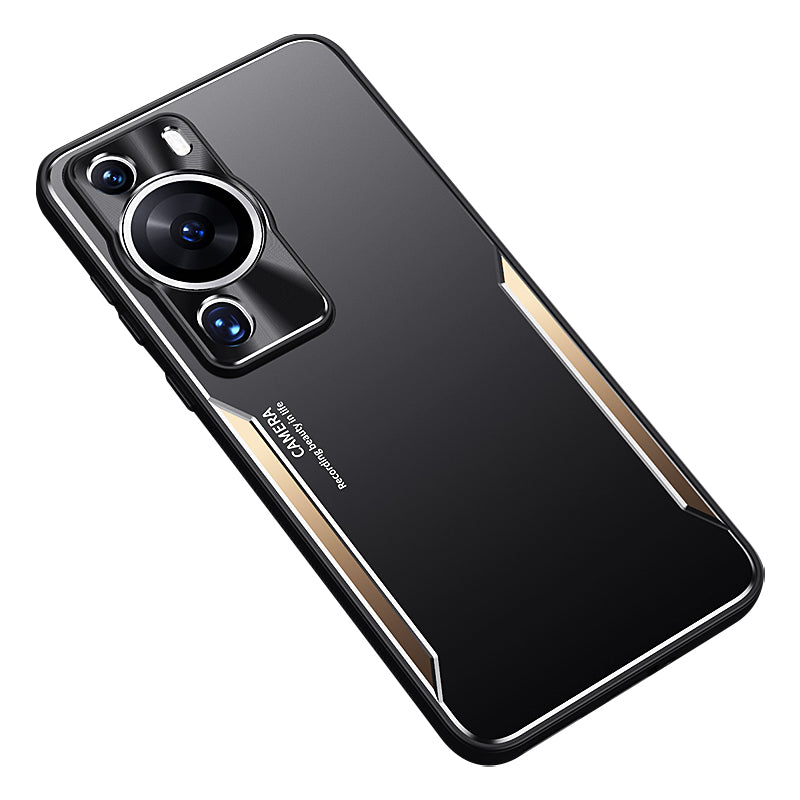 Uniqkart for Huawei P60 Pro Shockproof Back Case Aluminium Alloy+TPU Phone Cover - Gold