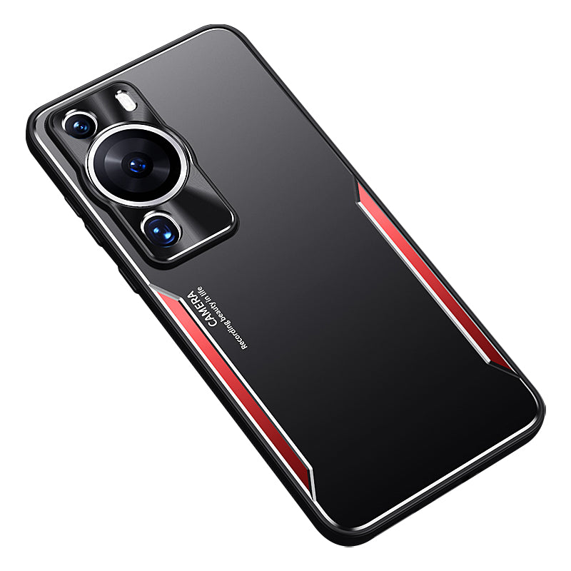 Uniqkart for Huawei P60 Pro Shockproof Back Case Aluminium Alloy+TPU Phone Cover - Red