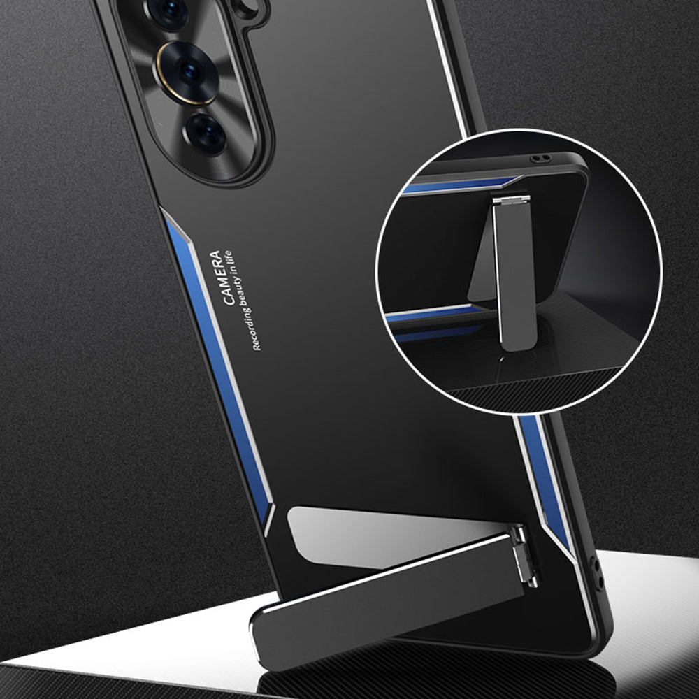 Uniqkart for Huawei nova 10 Pro 4G TPU+Aluminium Alloy Anti-fall Cover Folding Kickstand Phone Case - Gold