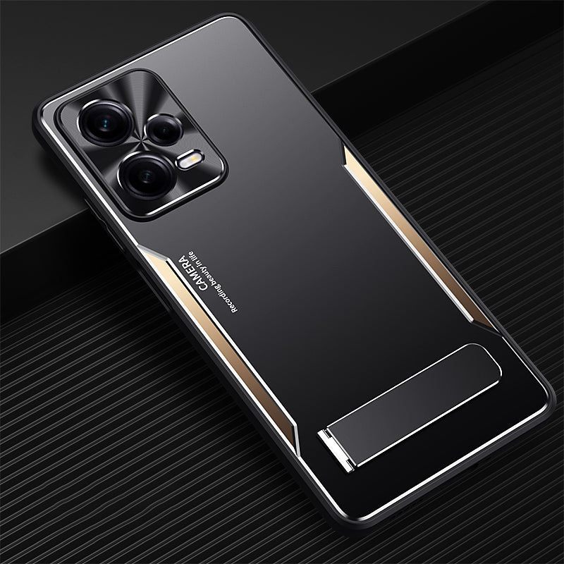 Uniqkart for Xiaomi Redmi Note 12 Pro+ 5G TPU+Aluminium Alloy Kickstand Case Shockproof Phone Cover - Gold