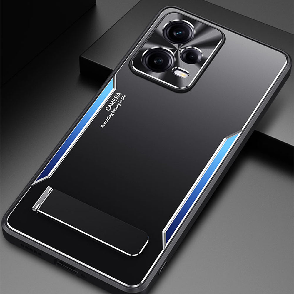 Uniqkart for Xiaomi Redmi Note 12 Pro 5G Kickstand Drop-proof Case TPU+Aluminium Alloy Phone Cover - Blue