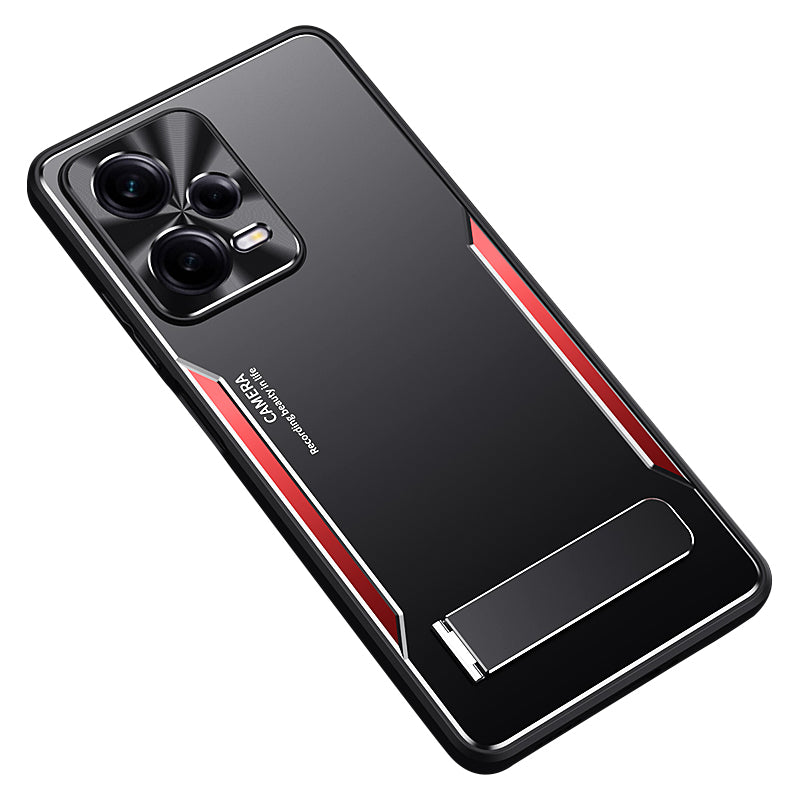 Uniqkart for Xiaomi Redmi Note 12 Pro 5G Kickstand Drop-proof Case TPU+Aluminium Alloy Phone Cover - Red
