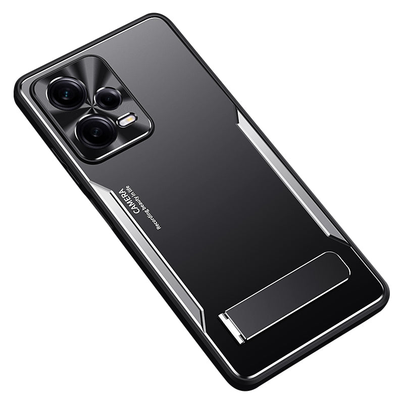 Uniqkart for Xiaomi Redmi Note 12 Pro 5G Kickstand Drop-proof Case TPU+Aluminium Alloy Phone Cover - Silver