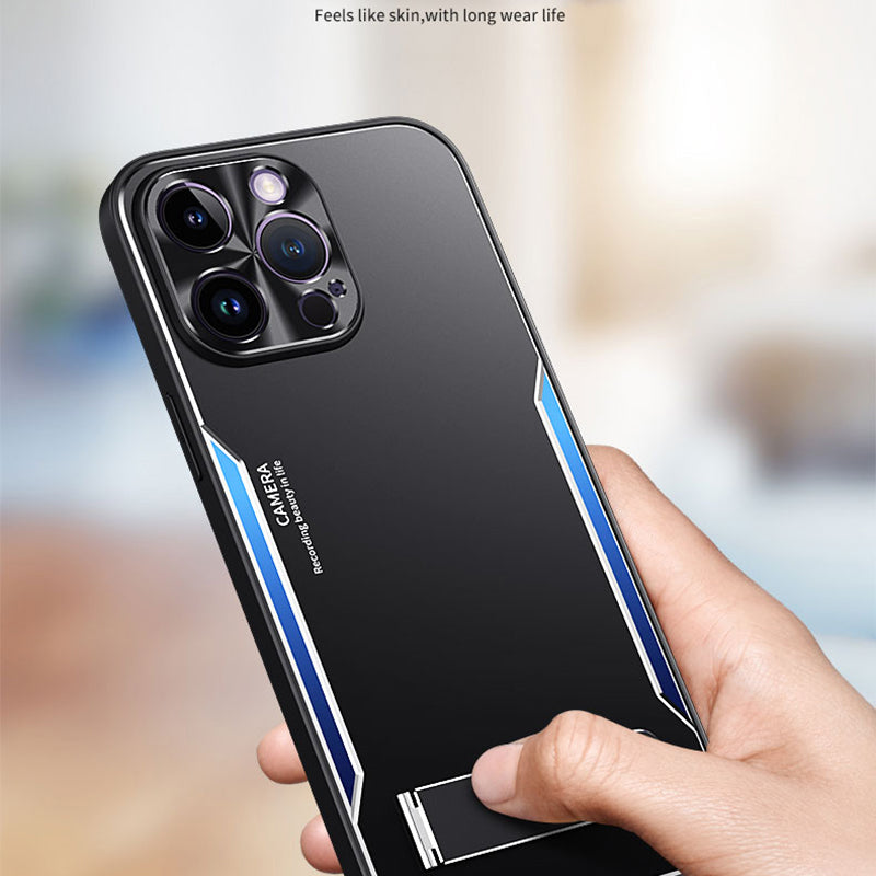 Cell Phone Case For iPhone 12 Pro , TPU + Aluminium Alloy Phone Cover Shell with Kickstand - Silver