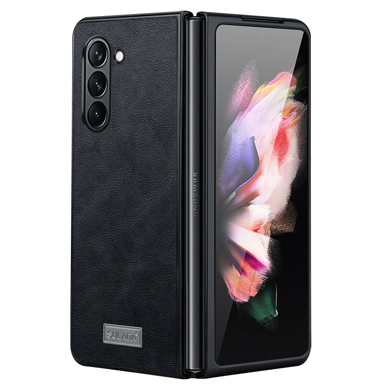 Uniqkart For Samsung Galaxy Z Fold5 5G PU Leather Coated TPU+PC Case Anti-drop Phone Cover - Black