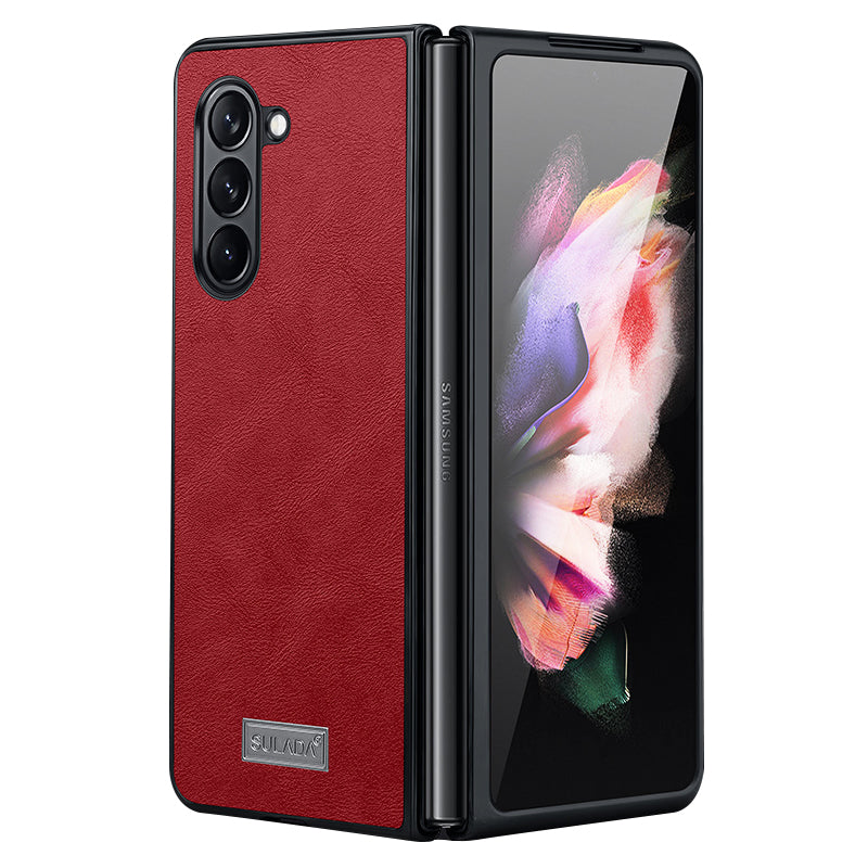Uniqkart For Samsung Galaxy Z Fold5 5G PU Leather Coated TPU+PC Case Anti-drop Phone Cover - Red