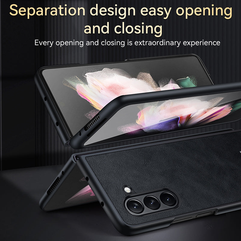Uniqkart For Samsung Galaxy Z Fold5 5G PU Leather Coated TPU+PC Case Anti-drop Phone Cover - Blue