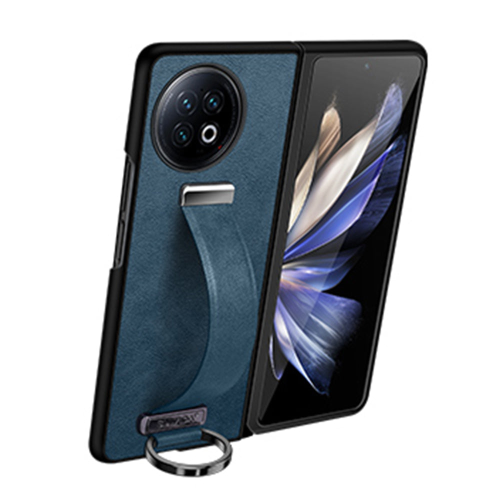 Uniqkart Fashion Series for vivo X Fold Wristband Kickstand Phone Case PU Leather+PC Anti-Scratch Cover - Brown