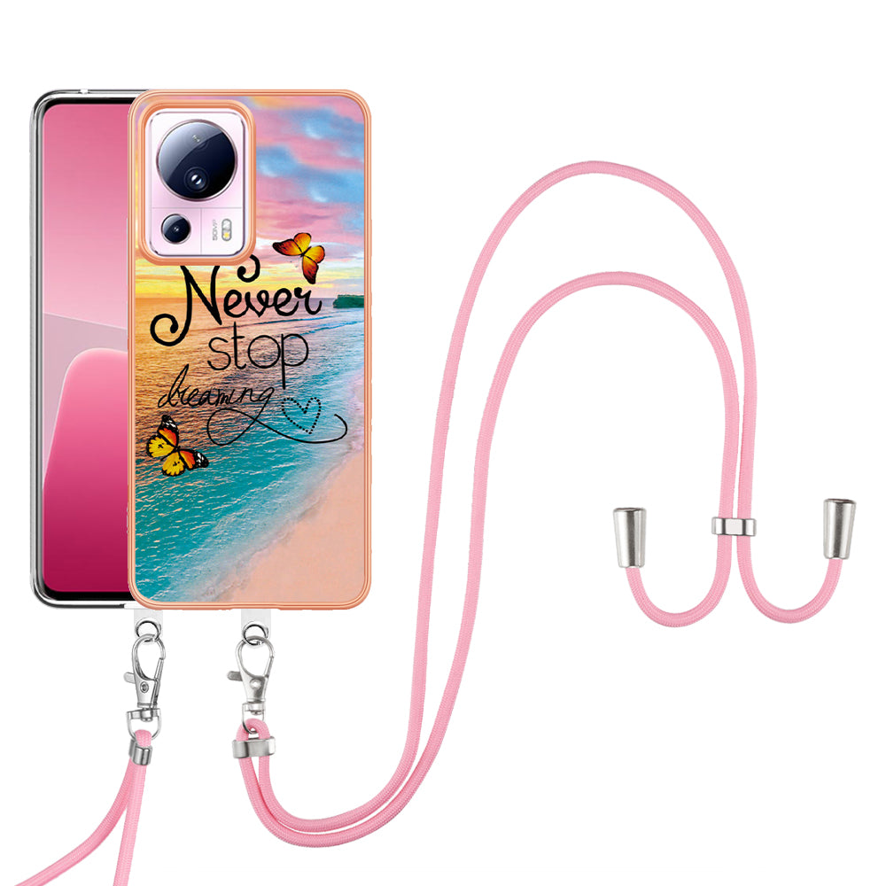 YB IMD Series-4 for Xiaomi 13 Lite / Civi 2 5G Electroplating Case IMD Marble Flower Pattern TPU Cover with Lanyard - Never Stop Dreaming