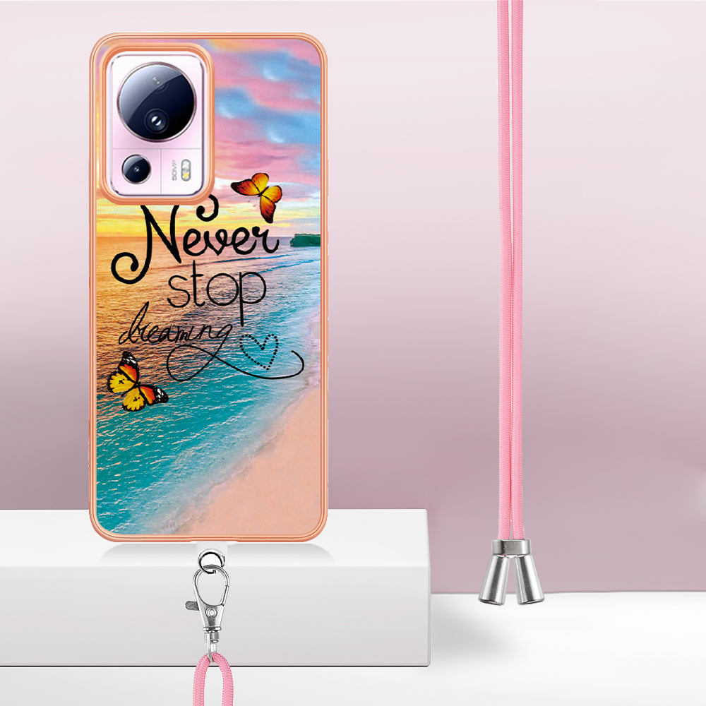 YB IMD Series-4 for Xiaomi 13 Lite / Civi 2 5G Electroplating Case IMD Marble Flower Pattern TPU Cover with Lanyard - Never Stop Dreaming