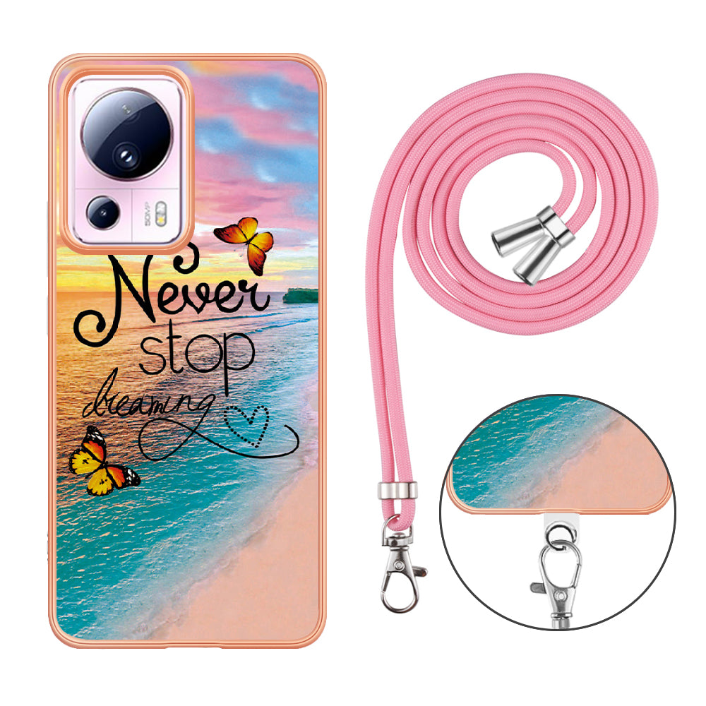 YB IMD Series-4 for Xiaomi 13 Lite / Civi 2 5G Electroplating Case IMD Marble Flower Pattern TPU Cover with Lanyard - Never Stop Dreaming