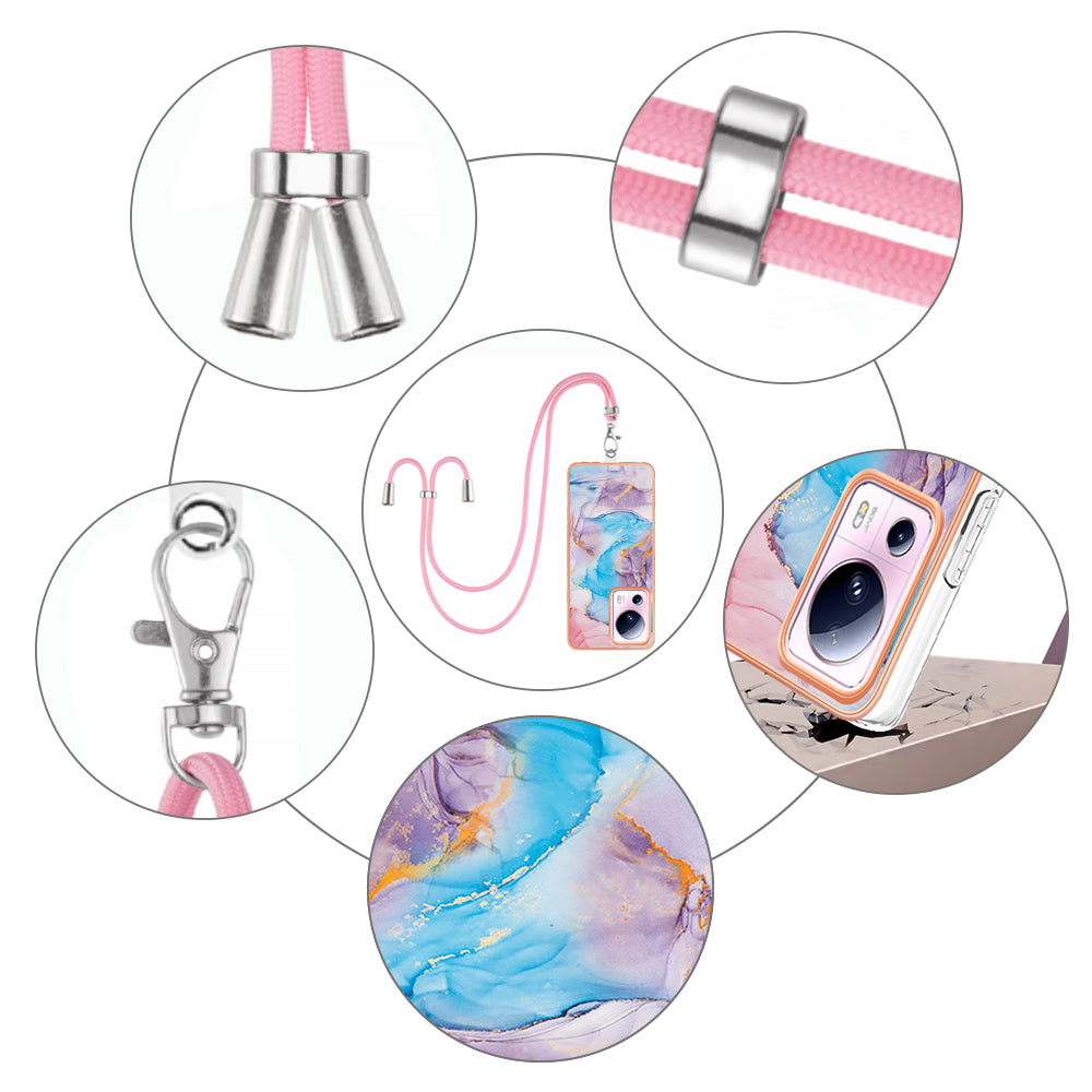 YB IMD Series-4 for Xiaomi 13 Lite / Civi 2 5G Electroplating Case IMD Marble Flower Pattern TPU Cover with Lanyard - Milky Way Marble Blue