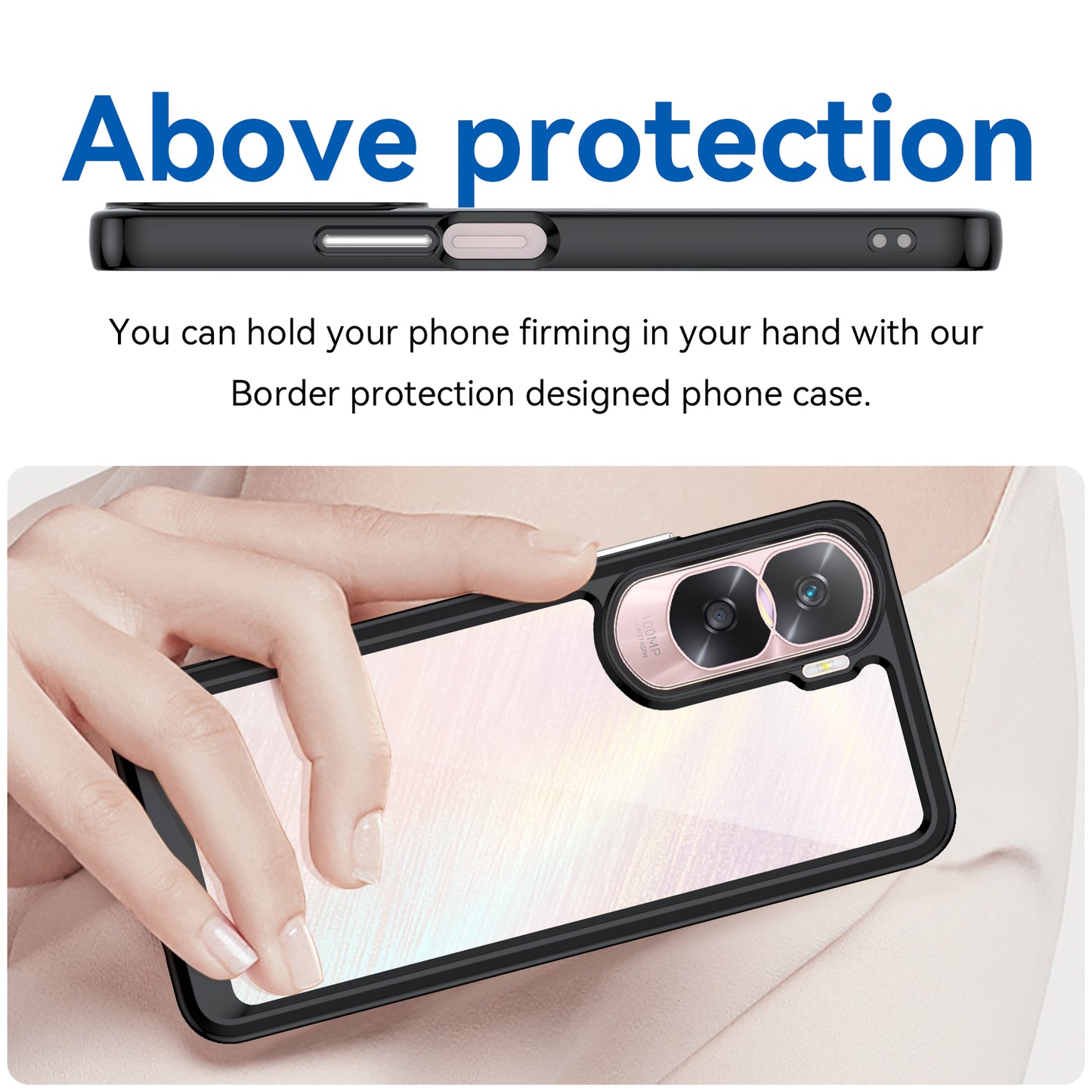 Uniqkart for Honor 90 Lite 5G / X50i TPU+Acrylic Mobile Phone Back Cover Clear Protective Shockproof Case - Black