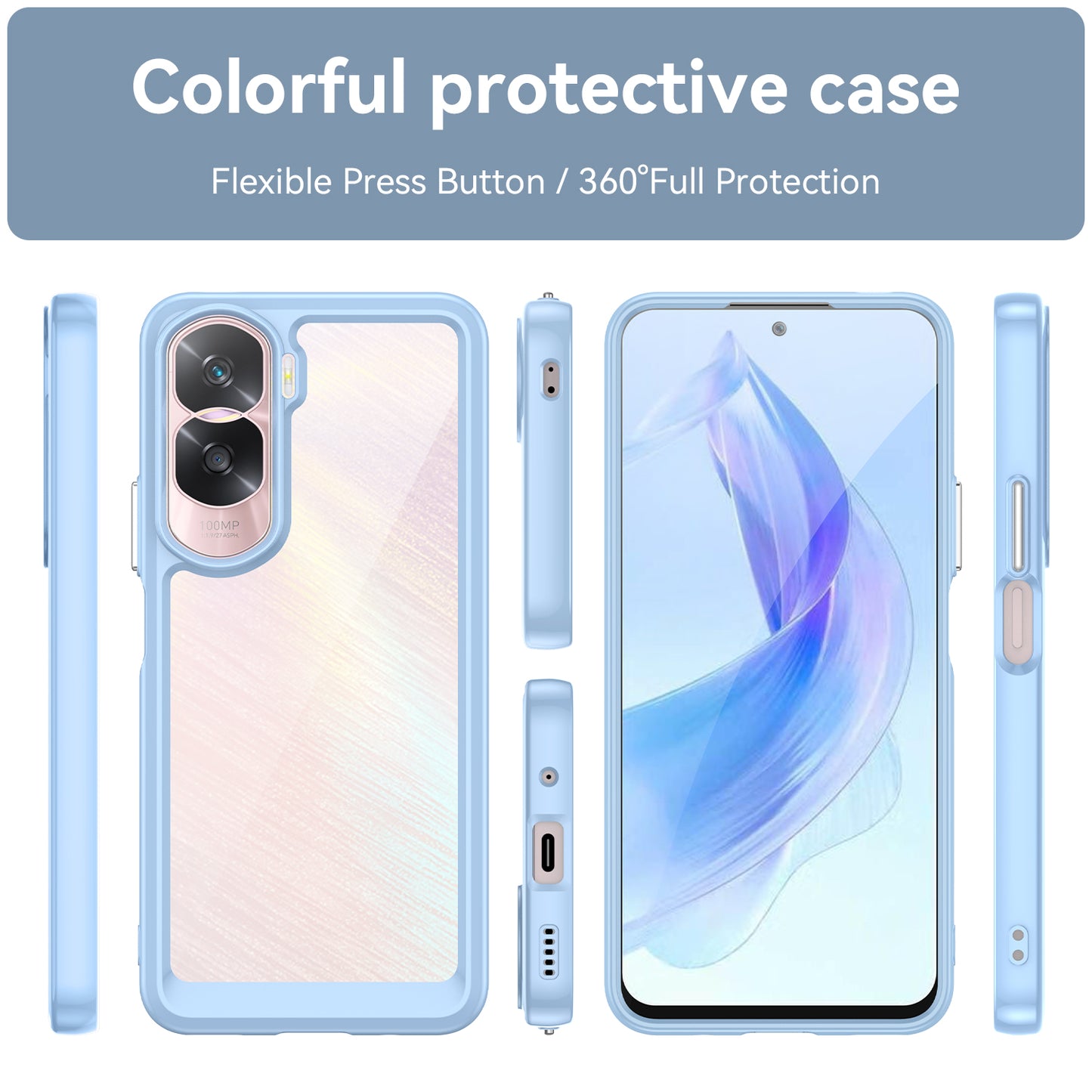 Uniqkart for Honor 90 Lite 5G / X50i TPU+Acrylic Mobile Phone Back Cover Clear Protective Shockproof Case - Blue