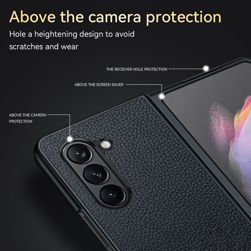 Uniqkart For Samsung Galaxy Z Fold5 5G Litchi Texture Slim Case PU Leather Coated PC + TPU Phone Cover - Orange