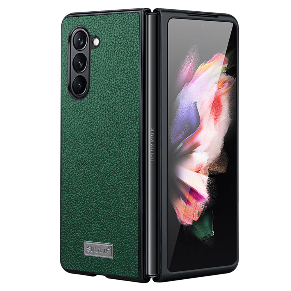 Uniqkart For Samsung Galaxy Z Fold5 5G Litchi Texture Slim Case PU Leather Coated PC + TPU Phone Cover - Green