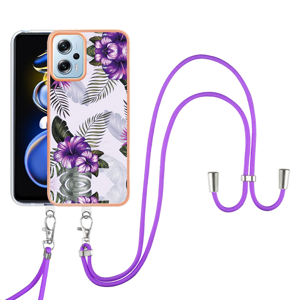 YB IMD Series-4 TPU Case for Xiaomi Redmi Note 11T Pro 5G / Note 11T Pro+ 5G / K50i 5G / Note 12T Pro 5G / Poco X4 GT 5G , Marble Flower Pattern Phone Cover - Purple Flowers