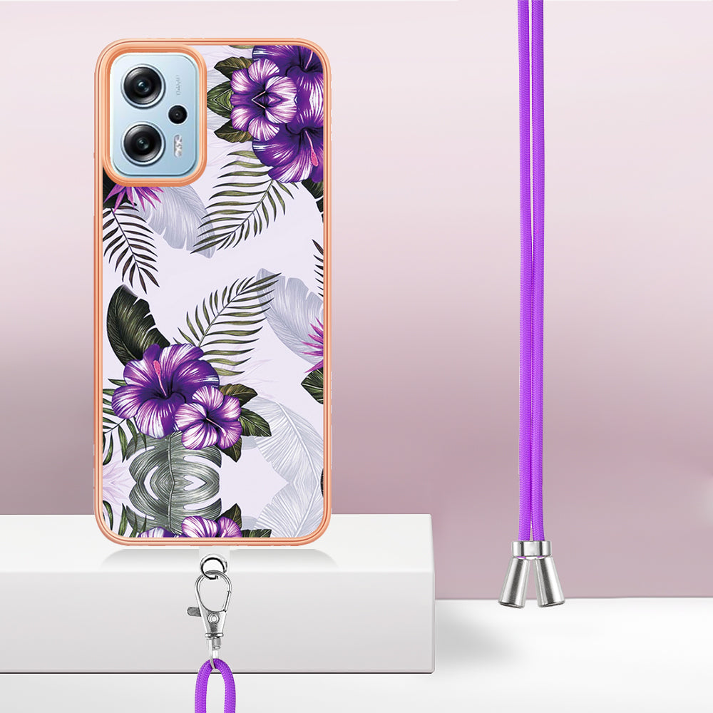 YB IMD Series-4 TPU Case for Xiaomi Redmi Note 11T Pro 5G / Note 11T Pro+ 5G / K50i 5G / Note 12T Pro 5G / Poco X4 GT 5G , Marble Flower Pattern Phone Cover - Purple Flowers