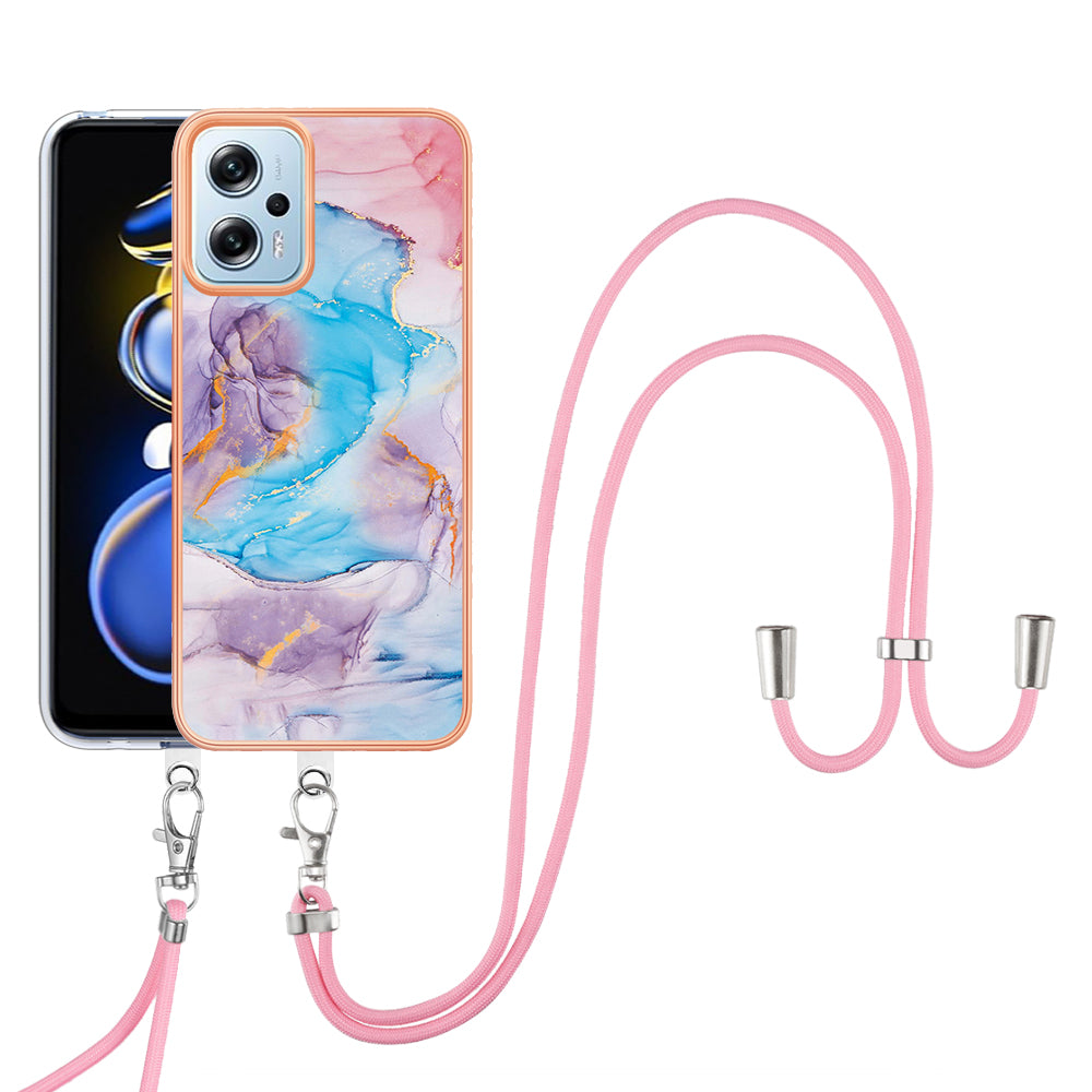 YB IMD Series-4 TPU Case for Xiaomi Redmi Note 11T Pro 5G / Note 11T Pro+ 5G / K50i 5G / Note 12T Pro 5G / Poco X4 GT 5G , Marble Flower Pattern Phone Cover - Milky Way Marble Blue