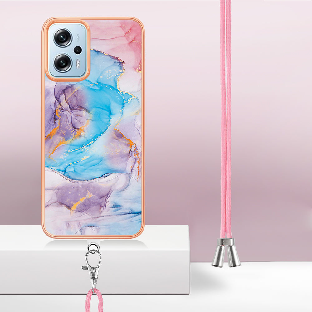 YB IMD Series-4 TPU Case for Xiaomi Redmi Note 11T Pro 5G / Note 11T Pro+ 5G / K50i 5G / Note 12T Pro 5G / Poco X4 GT 5G , Marble Flower Pattern Phone Cover - Milky Way Marble Blue
