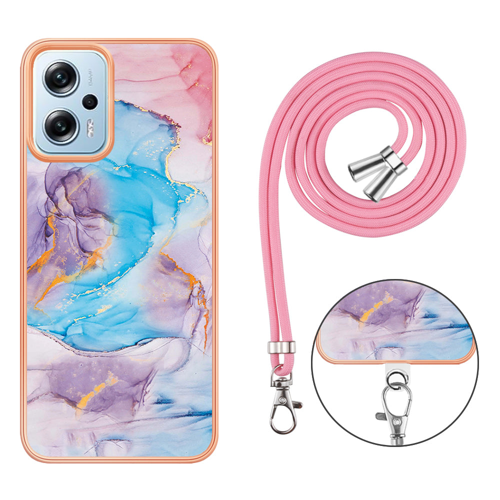 YB IMD Series-4 TPU Case for Xiaomi Redmi Note 11T Pro 5G / Note 11T Pro+ 5G / K50i 5G / Note 12T Pro 5G / Poco X4 GT 5G , Marble Flower Pattern Phone Cover - Milky Way Marble Blue