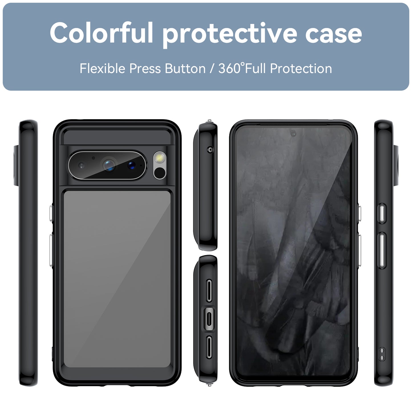 Uniqkart for Google Pixel 8 Pro TPU+Acrylic Phone Case Drop-proof Phone Cover - Black