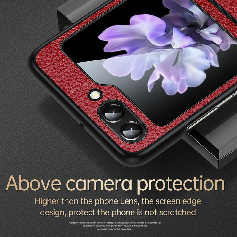 Uniqkart For Samsung Galaxy Z Flip5 5G Slim-Fit Phone Case PU Leather Coated PC + TPU Litchi Texture Cover - Black