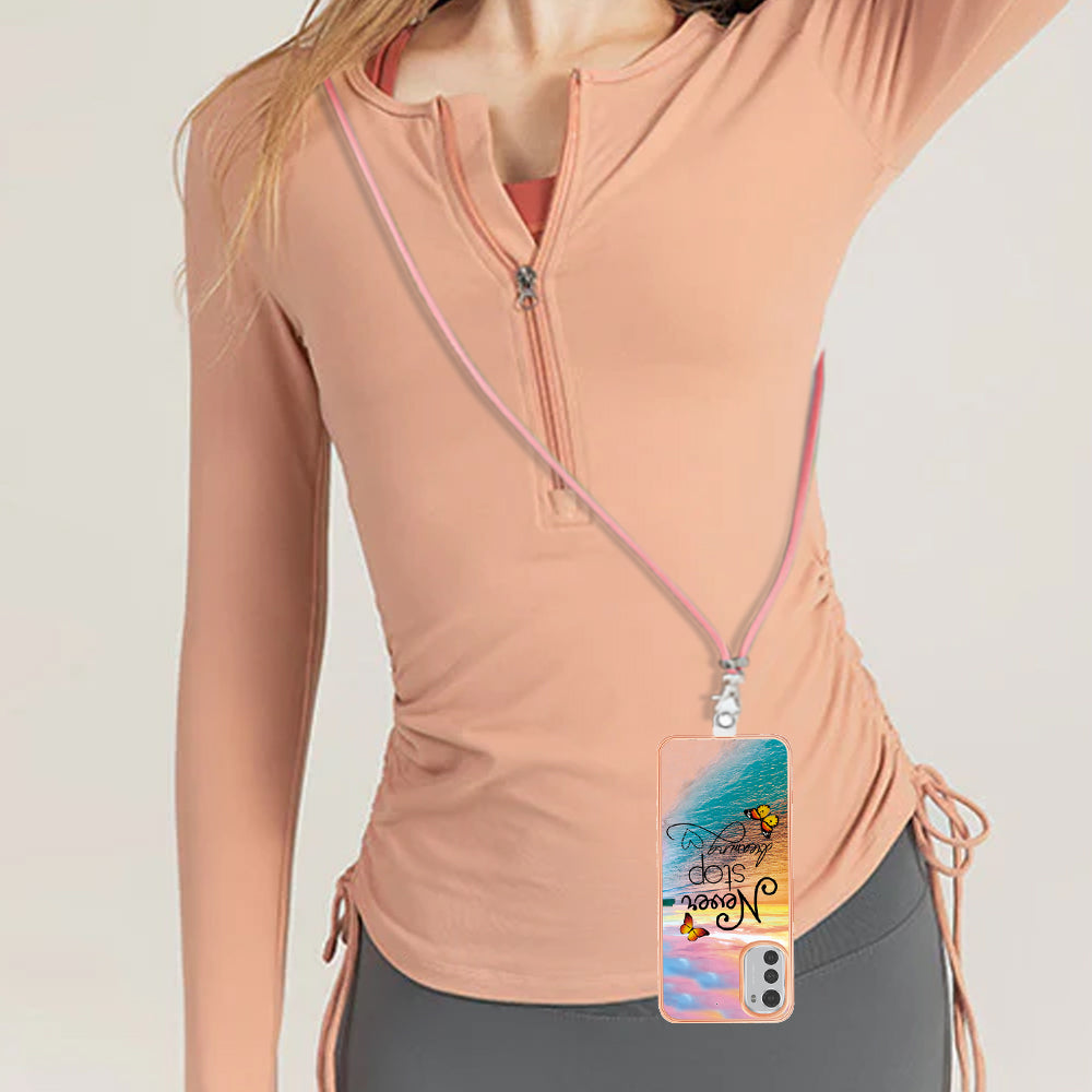 YB IMD Series-4 TPU Phone Case for Motorola Moto E32 4G , Electroplated Marble Flower Pattern IMD Cover with Lanyard - Never Stop Dreaming