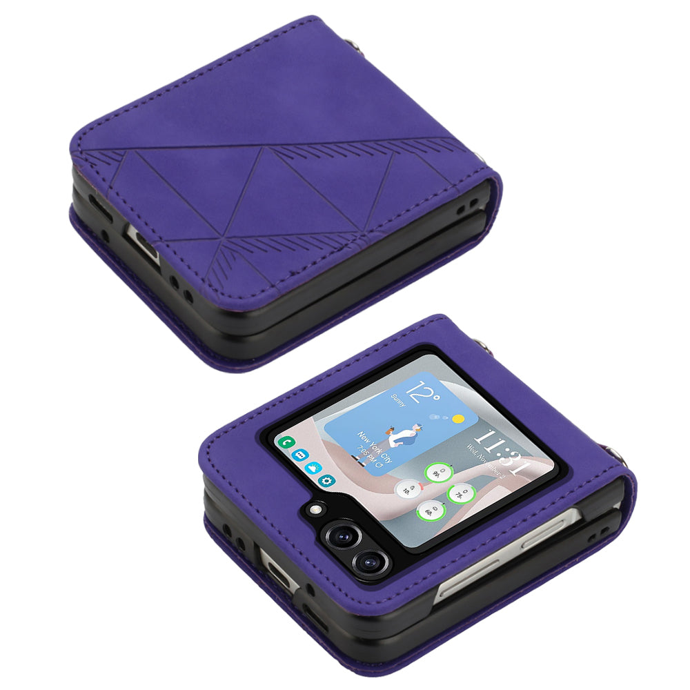 YB Imprinting Series-1 for Samsung Galaxy Z Flip5 5G PU Leather Phone Case Imprinted Phone Protective Cover - Purple