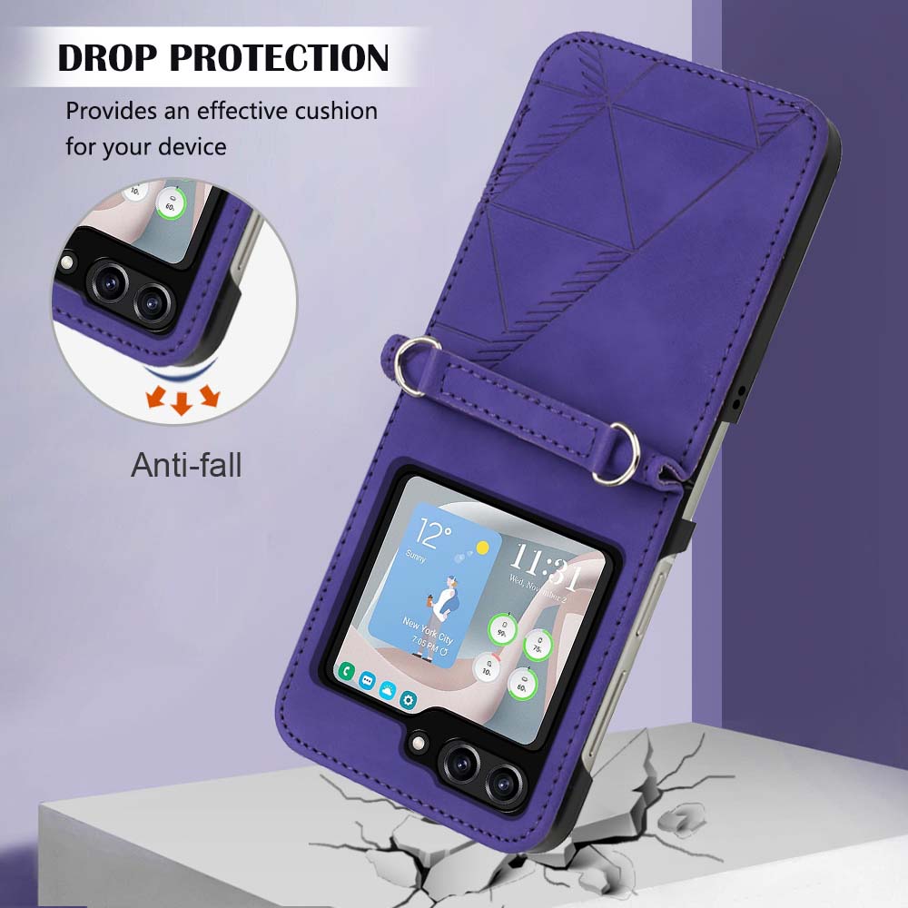 YB Imprinting Series-1 for Samsung Galaxy Z Flip5 5G PU Leather Phone Case Imprinted Phone Protective Cover - Purple