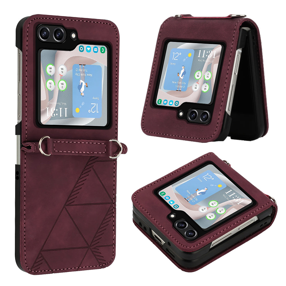 YB Imprinting Series-1 for Samsung Galaxy Z Flip5 5G PU Leather Phone Case Imprinted Phone Protective Cover - Wine Red