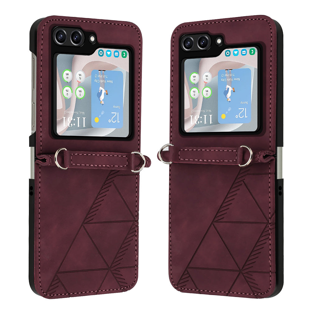 YB Imprinting Series-1 for Samsung Galaxy Z Flip5 5G PU Leather Phone Case Imprinted Phone Protective Cover - Wine Red