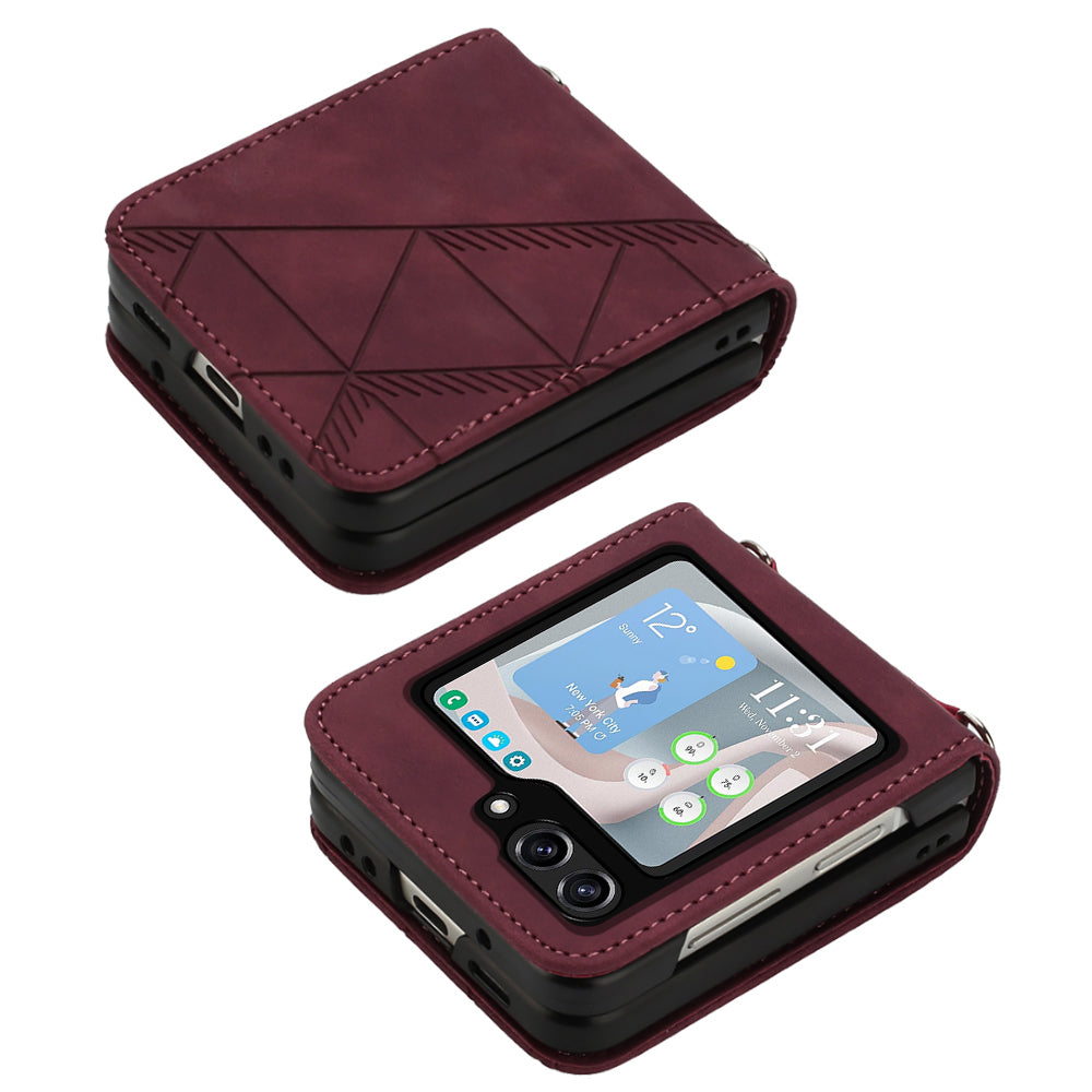 YB Imprinting Series-1 for Samsung Galaxy Z Flip5 5G PU Leather Phone Case Imprinted Phone Protective Cover - Wine Red