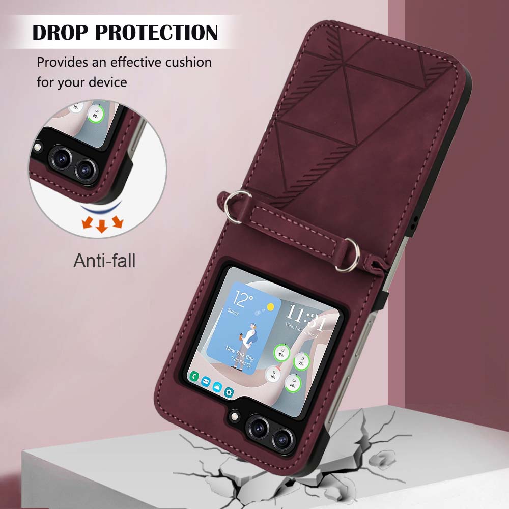 YB Imprinting Series-1 for Samsung Galaxy Z Flip5 5G PU Leather Phone Case Imprinted Phone Protective Cover - Wine Red