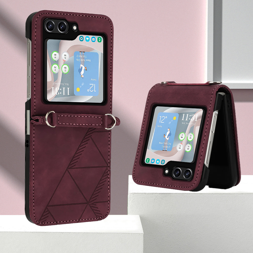 YB Imprinting Series-1 for Samsung Galaxy Z Flip5 5G PU Leather Phone Case Imprinted Phone Protective Cover - Wine Red