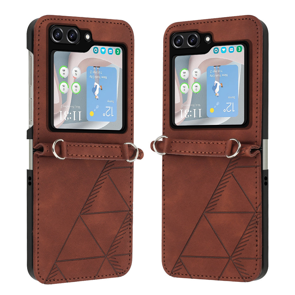 YB Imprinting Series-1 for Samsung Galaxy Z Flip5 5G PU Leather Phone Case Imprinted Phone Protective Cover - Brown
