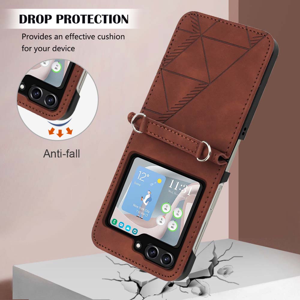YB Imprinting Series-1 for Samsung Galaxy Z Flip5 5G PU Leather Phone Case Imprinted Phone Protective Cover - Brown