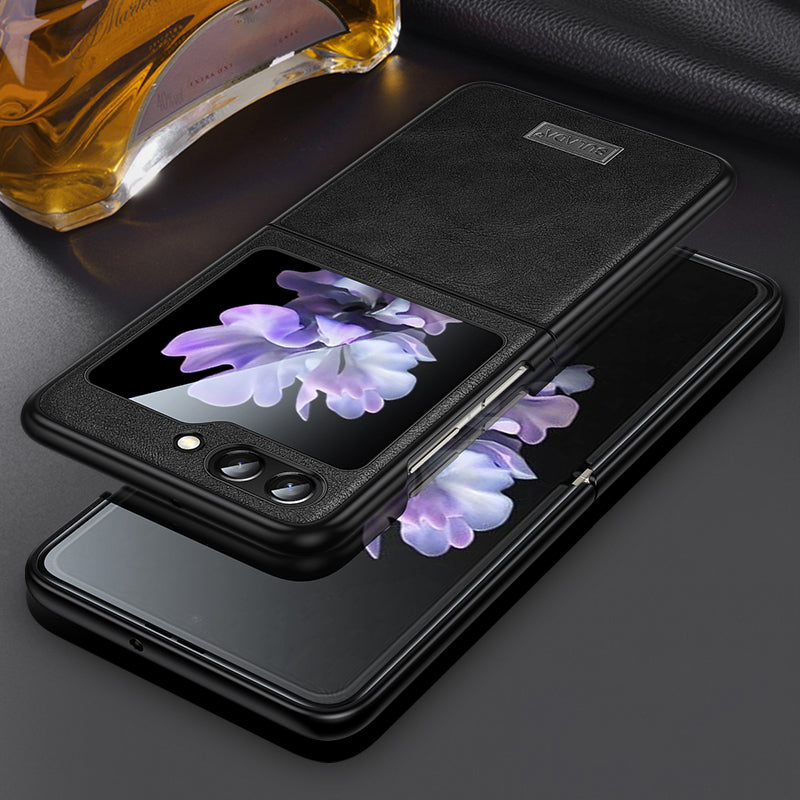 Uniqkart For Samsung Galaxy Z Flip5 5G Anti-scratch Phone Case PU Leather Coated TPU Cover - Black