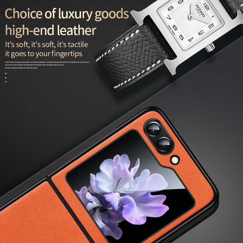 Uniqkart For Samsung Galaxy Z Flip5 5G Anti-scratch Phone Case PU Leather Coated TPU Cover - Brown