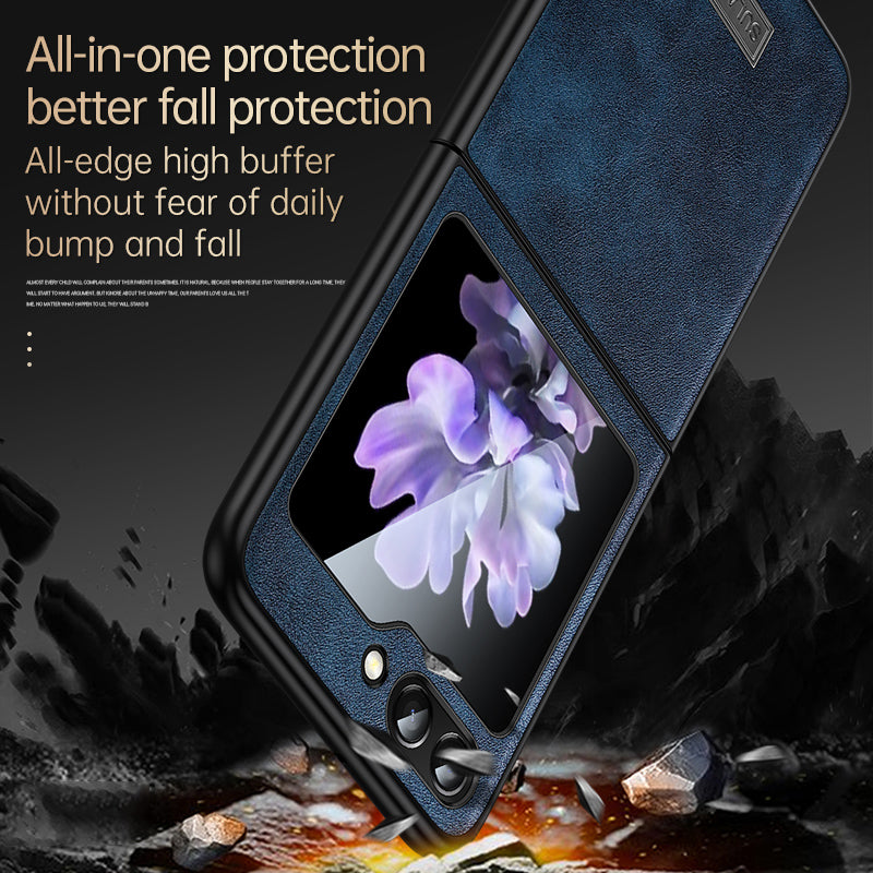 Uniqkart For Samsung Galaxy Z Flip5 5G Anti-scratch Phone Case PU Leather Coated TPU Cover - Brown