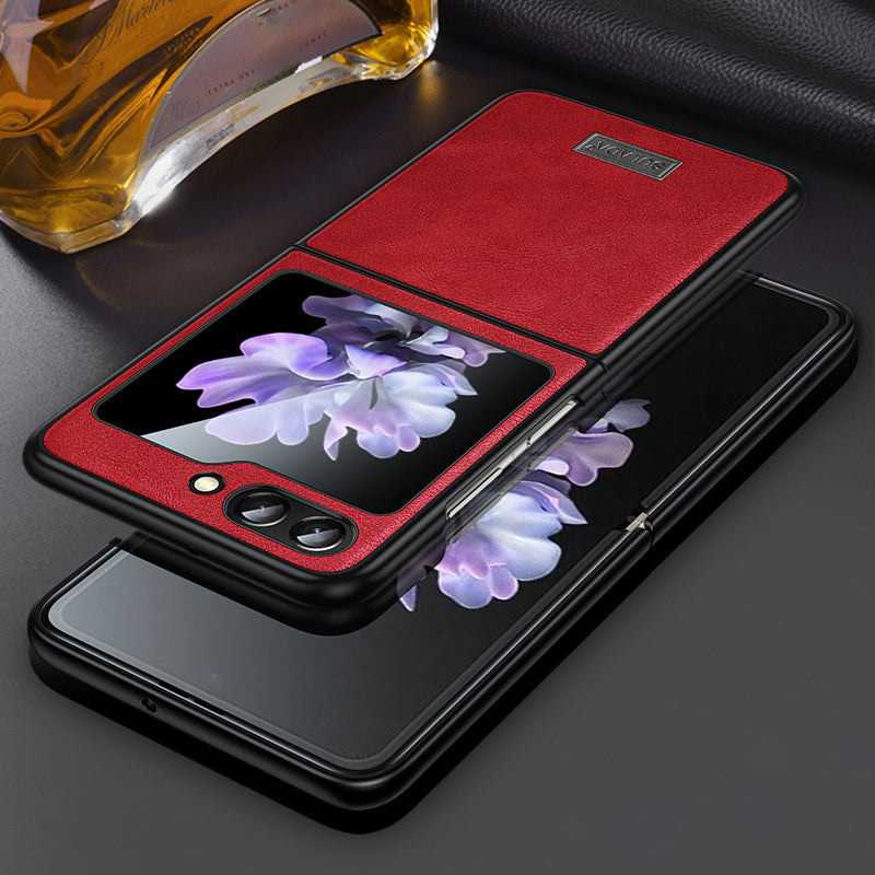 Uniqkart For Samsung Galaxy Z Flip5 5G Anti-scratch Phone Case PU Leather Coated TPU Cover - Red