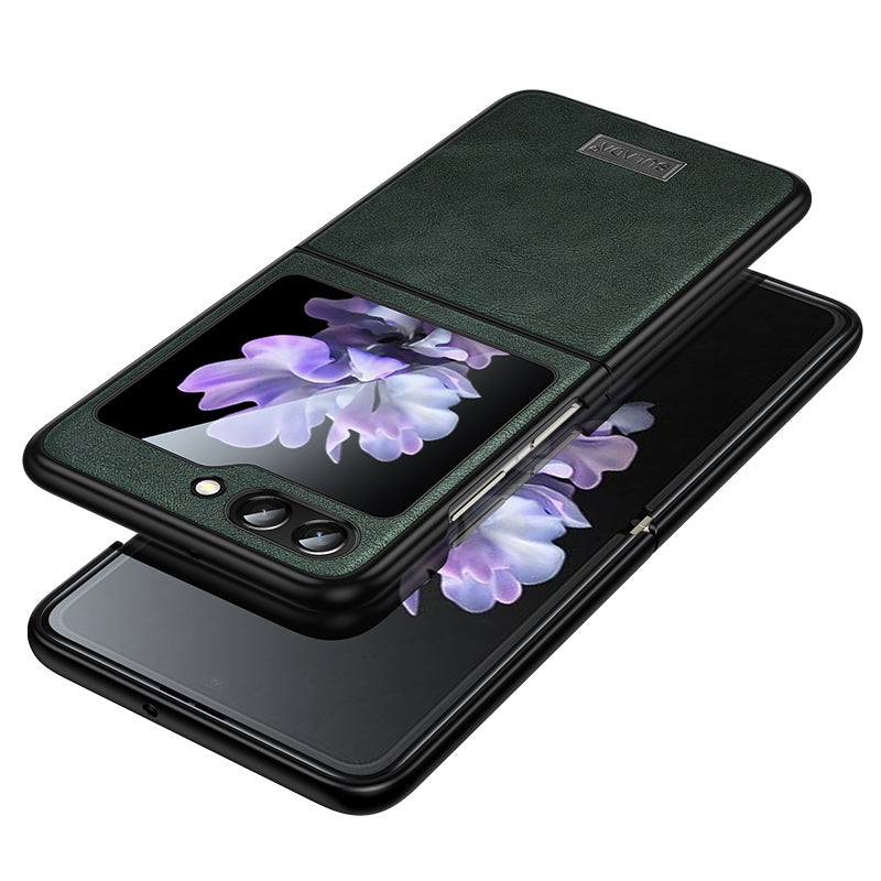 Uniqkart For Samsung Galaxy Z Flip5 5G Anti-scratch Phone Case PU Leather Coated TPU Cover - Green