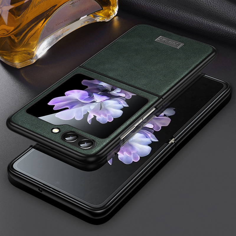 Uniqkart For Samsung Galaxy Z Flip5 5G Anti-scratch Phone Case PU Leather Coated TPU Cover - Green