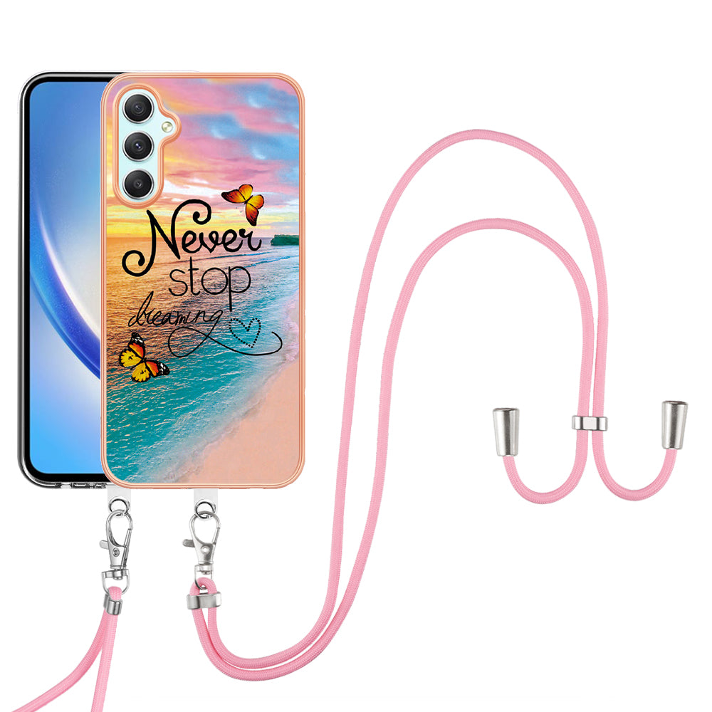 YB IMD Series-4 for Samsung Galaxy A24 4G Marble Flower Pattern Phone Case IMD TPU Electroplated Cover with Lanyard - Never Stop Dreaming