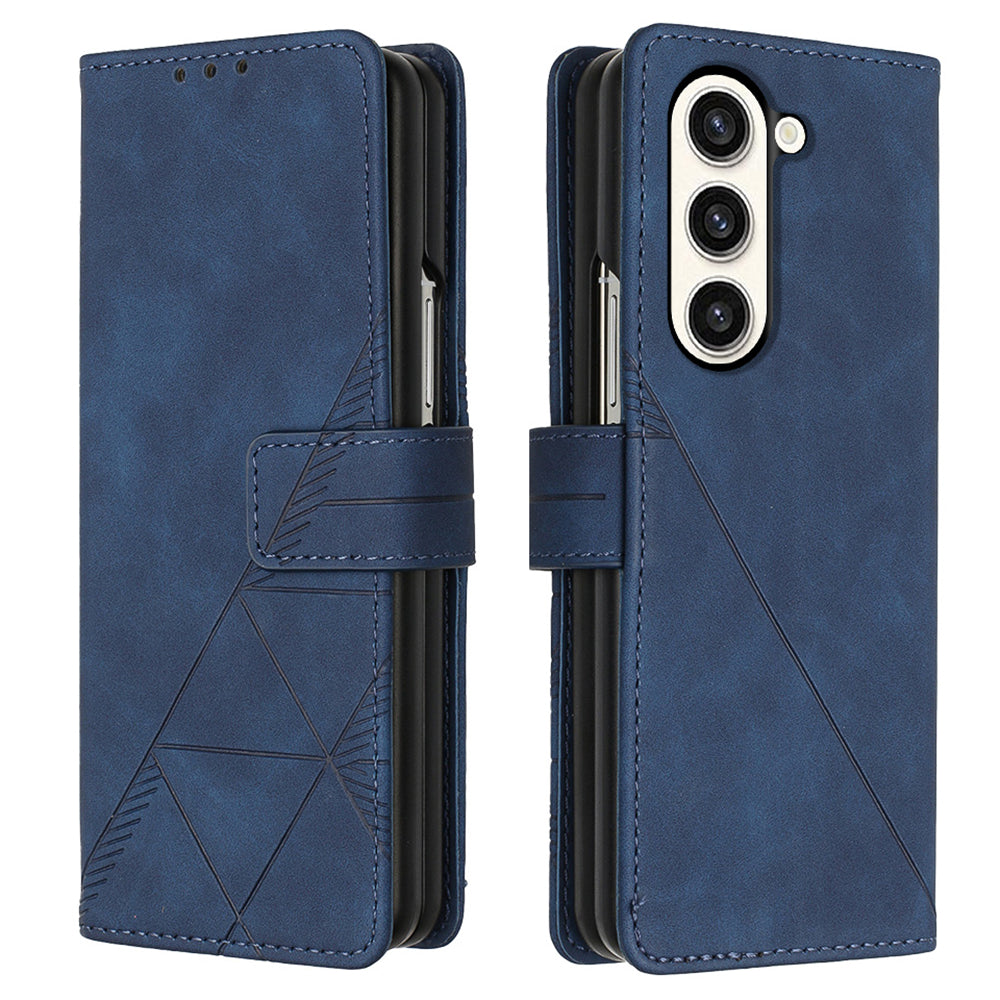 YB Imprinting Series-1 for Samsung Galaxy Z Fold5 5G Leather Phone Cover Wallet Stand Imprinted Case - Sapphire